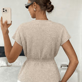 Women's Short-Sleeve V-Neck Cardigan - Fitted Waist Button Front
