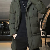 Men's Hooded Longline Coat – Warm Mid-Length Winter Overcoat