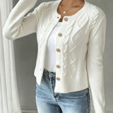 Women's Cable Knit Cardigan – Button Front Chunky Knitted Top