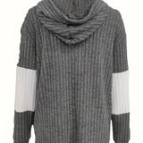 Women's Hooded Zip-Up Knit Jacket - Two-Tone Textured Layer