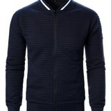 Men's Textured Zip-Up Bomber Jacket - Stand-Collar Ribbed Trim