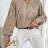 Women's Cable Knit Jumper – Lantern Sleeve Romantic Pullover