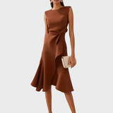 Asymmetric Midi Dress | Draped Elegance with Modern Edge