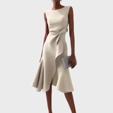 Asymmetric Midi Dress | Draped Elegance with Modern Edge