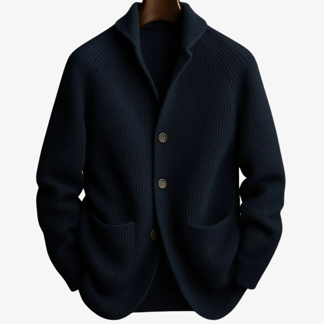 Men's Tailored Button-Front Cardigan - Structured Knit Layer