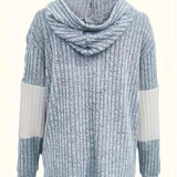 Women's Hooded Zip-Up Knit Jacket - Two-Tone Textured Layer