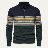 Men's Quarter Zip Cotton Sweater | Classic Fair Isle Comfort & Style