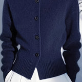 Women's High-Neck Button Cardigan - Ribbed Cuff Knit Layer