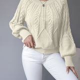 Women's Cable Knit Jumper – Lantern Sleeve Romantic Pullover