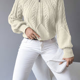 Women's Cable Knit Jumper – Lantern Sleeve Romantic Pullover