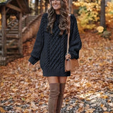 Women's Cable Knit Jumper Dress – Warm Knitted Winter Dress
