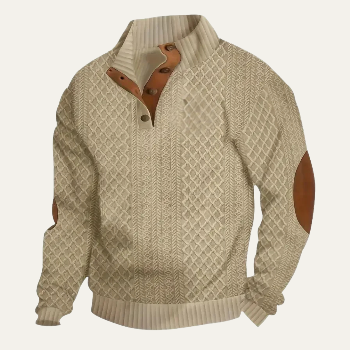 Men's Patterned Fleece Sweater | Premium Comfort with Classic Suede Details