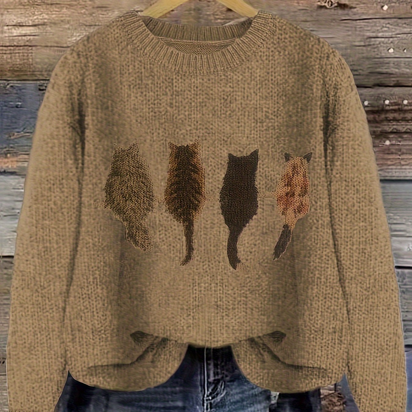 Women's Cat Print Jumper – Novelty Knit Sweater for Cat Lovers