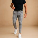 Men's Checked Slim Fit Pants | Smart Casual, All Season Comfort