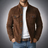 Men's Suede Jacket – Front Pocket Smart Casual Outerwear