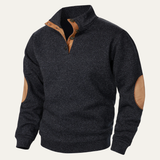 Men's Stand Collar Fleece Sweater | Classic Comfort with Suede Details