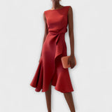 Asymmetric Midi Dress | Draped Elegance with Modern Edge