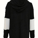 Women's Hooded Zip-Up Knit Jacket - Two-Tone Textured Layer