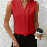 Sleeveless Pleated V-Neck Blouse | Flowing Elegance, Effortless Style