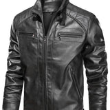 Men's Quilted-Shoulder Biker Jacket - Zip-Up Stand-Collar Layer