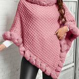 Women's Faux Fur Trim Poncho – Warm Winter Cape Wrap Cover Up