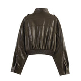Women's Cropped Faux Leather Bomber Jacket – Edgy Casual Style