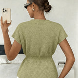 Women's Short-Sleeve V-Neck Cardigan - Fitted Waist Button Front