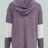 Women's Hooded Zip-Up Knit Jacket - Two-Tone Textured Layer