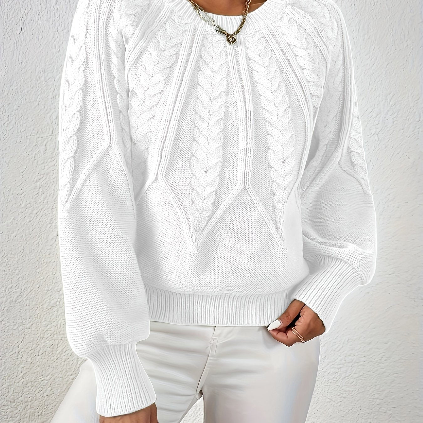 Women's Cable Knit Jumper – Crew Neck Classic Knitted Sweater