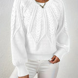 Women's Cable Knit Jumper – Crew Neck Classic Knitted Sweater
