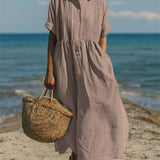 Women's Cotton Midi Shirt Dress – Collared Button Front Dress