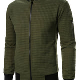 Men's Textured Zip-Up Bomber Jacket - Stand-Collar Ribbed Trim