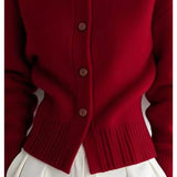 Women's High-Neck Button Cardigan - Ribbed Cuff Knit Layer