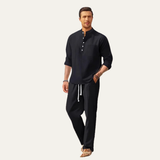Men's Casual Long Sleeve Shirt Set | Lightweight Beach Comfort