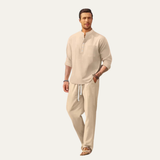 Men's Casual Long Sleeve Shirt Set | Lightweight Beach Comfort
