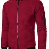 Men's Textured Zip-Up Bomber Jacket - Stand-Collar Ribbed Trim