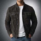 Men's Suede Jacket – Front Pocket Smart Casual Outerwear