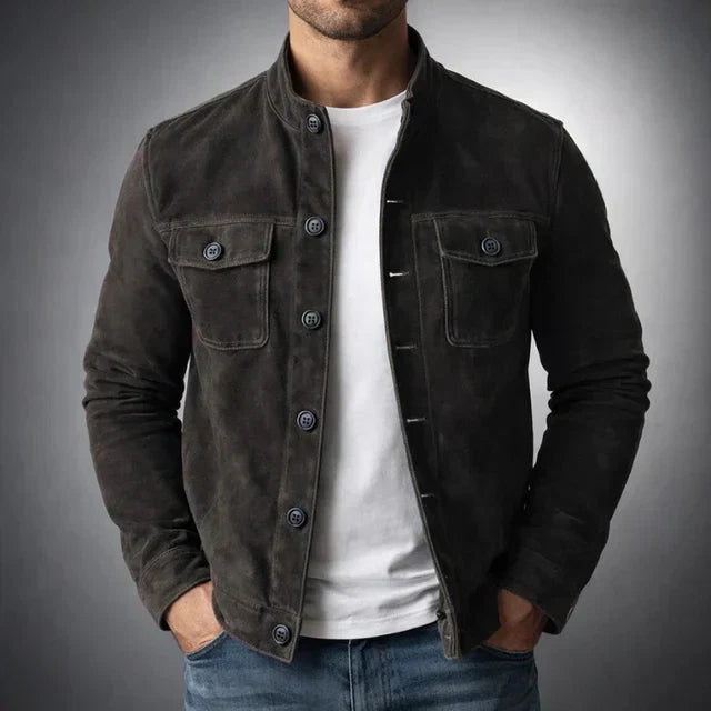 Men's Suede Jacket – Front Pocket Smart Casual Outerwear