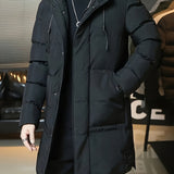 Men's Hooded Longline Coat – Warm Mid-Length Winter Overcoat
