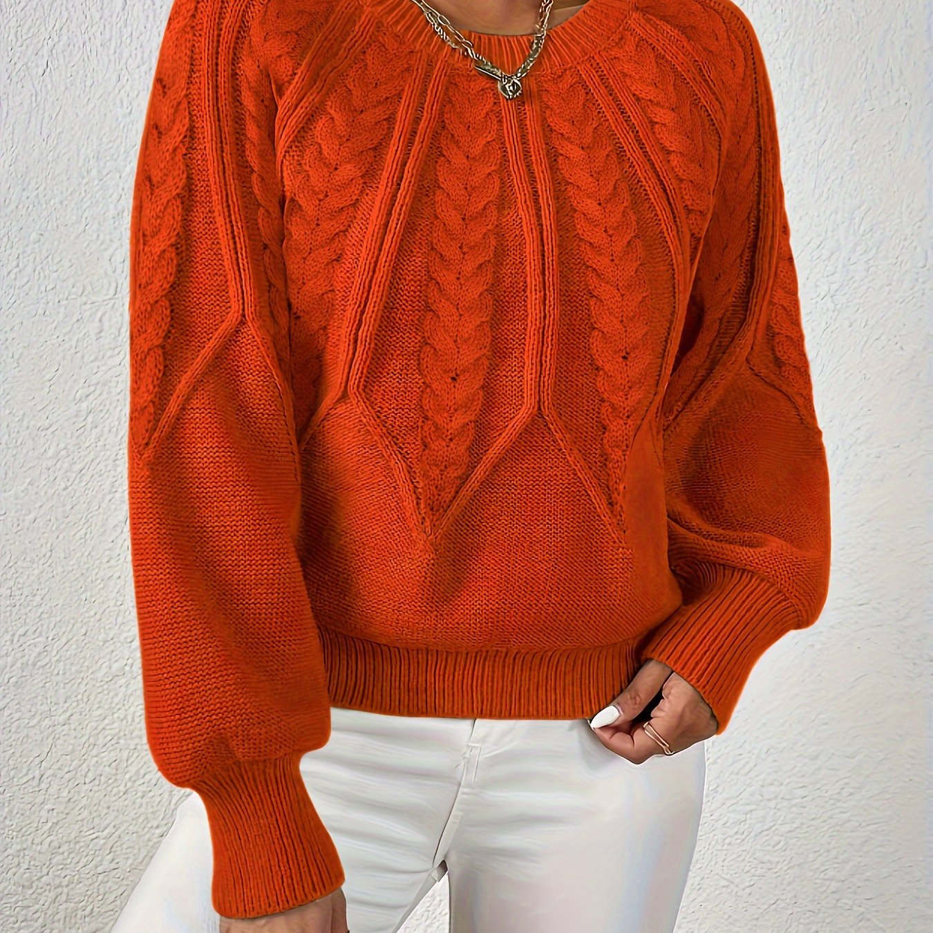 Women's Cable Knit Jumper – Crew Neck Classic Knitted Sweater