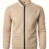 Men's Textured Zip-Up Bomber Jacket - Stand-Collar Ribbed Trim