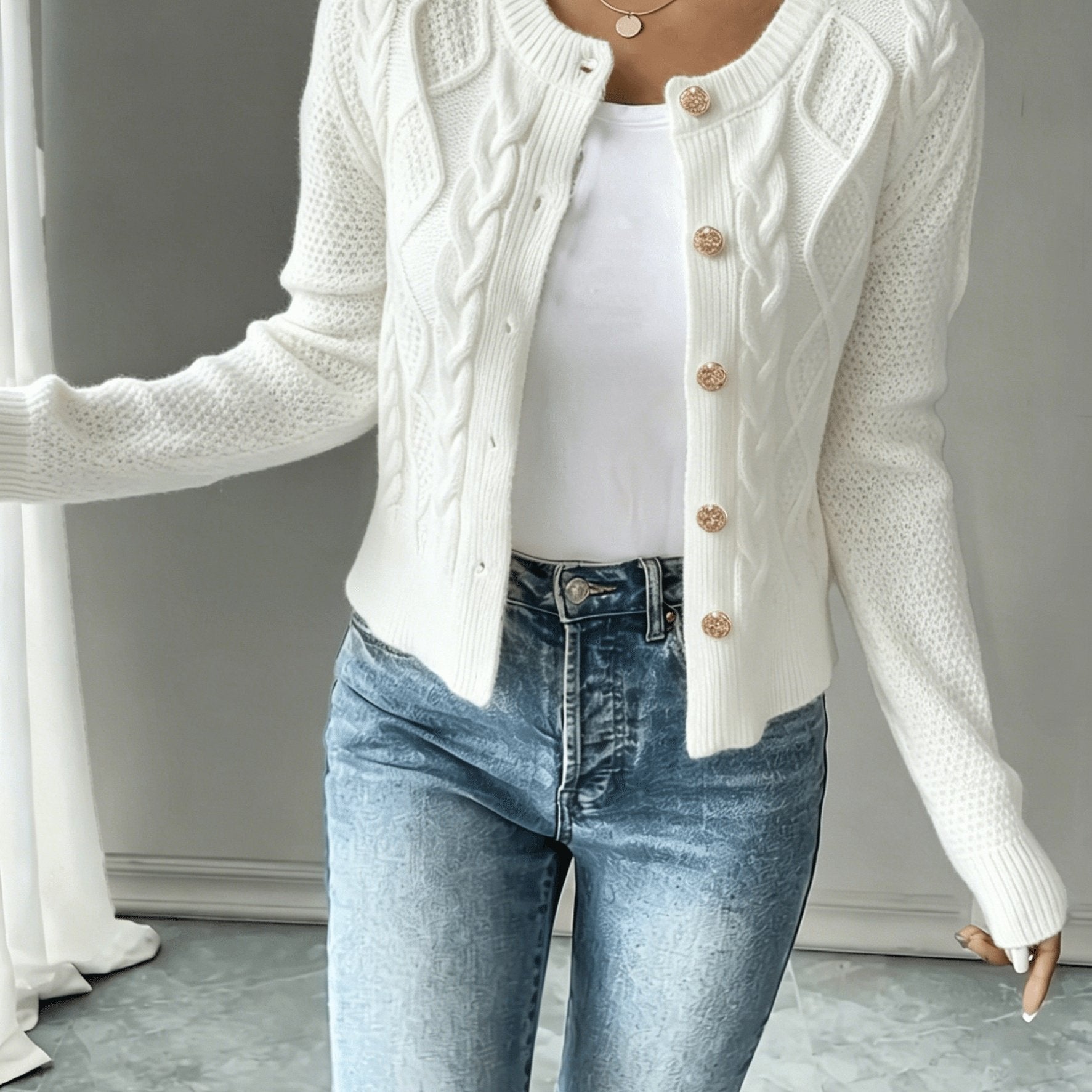 Women's Cable Knit Cardigan – Button Front Chunky Knitted Top