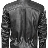 Men's Quilted-Shoulder Biker Jacket - Zip-Up Stand-Collar Layer