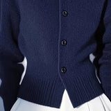 Women's High-Neck Button Cardigan - Ribbed Cuff Knit Layer