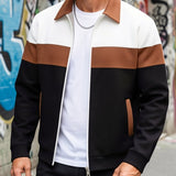 Men's Colour Block Zip Jacket – Contrast Panel Casual Jacket