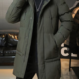 Men's Hooded Longline Coat – Warm Mid-Length Winter Overcoat