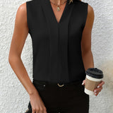 Sleeveless Pleated V-Neck Blouse | Flowing Elegance, Effortless Style