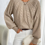 Women's Cable Knit Jumper – Lantern Sleeve Romantic Pullover