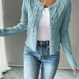 Women's Cable Knit Cardigan – Button Front Chunky Knitted Top