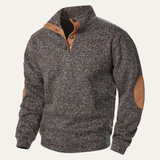 Men's Stand Collar Fleece Sweater | Classic Comfort with Suede Details